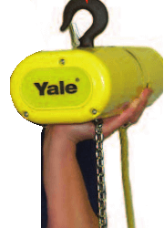 Yale CPS mini electric hoist in palm of hand