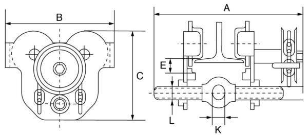 geared hoist trollry dimensions