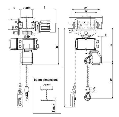 Misia mh hoist with electric trolley dimentions